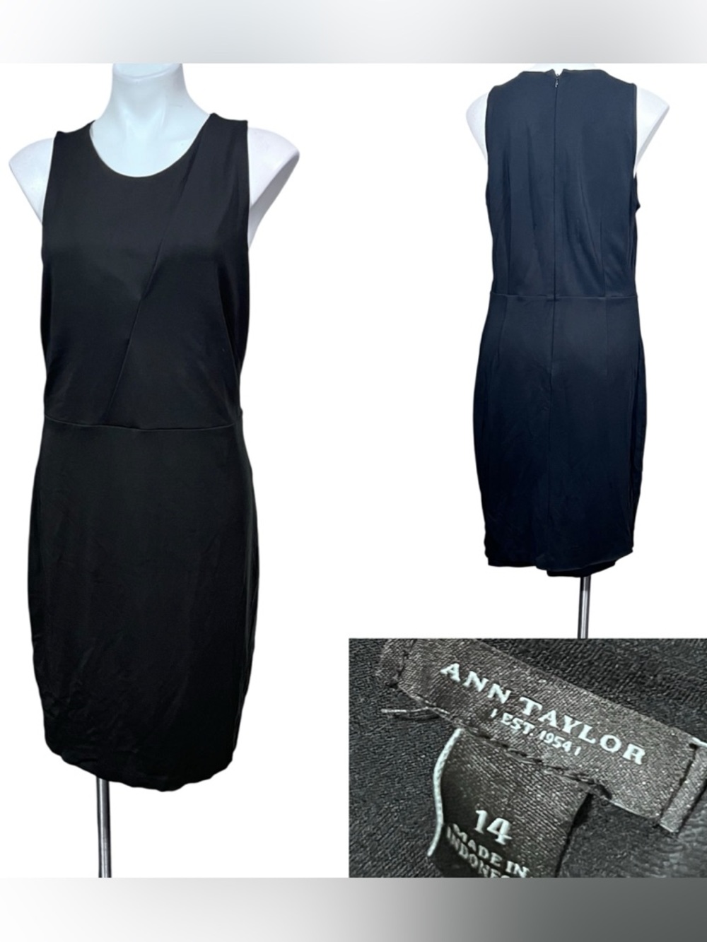 Ann‎ Taylor dress sz 14 Black Sleeveless ponte stretch Sheath office cocktail